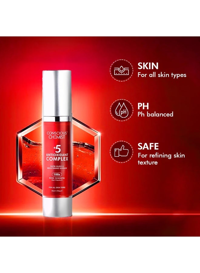 Conscious Chemist® Rapid Glow & Brightening Essence | Face Serum with 5 Antioxidant Complex (100X Stronger Than Vitamin C), Vitamin E & Retinol | For Radiant, Even-Toned Skin, For Men & Women, All Skin Types – 50ml - Image 2
